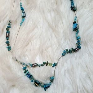 Boutique two strand turquoise color and silver tone long necklace like N…
